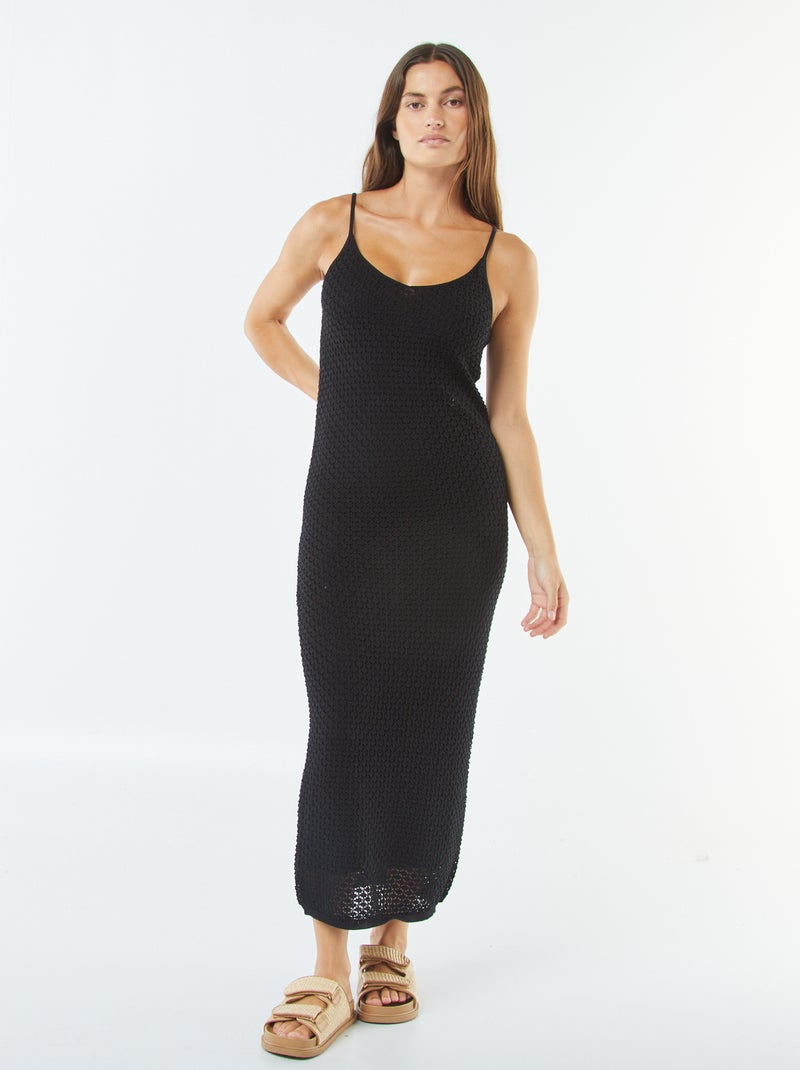 Vestito con spalline lavorato all'uncinetto taglio midi nero - Kiabi