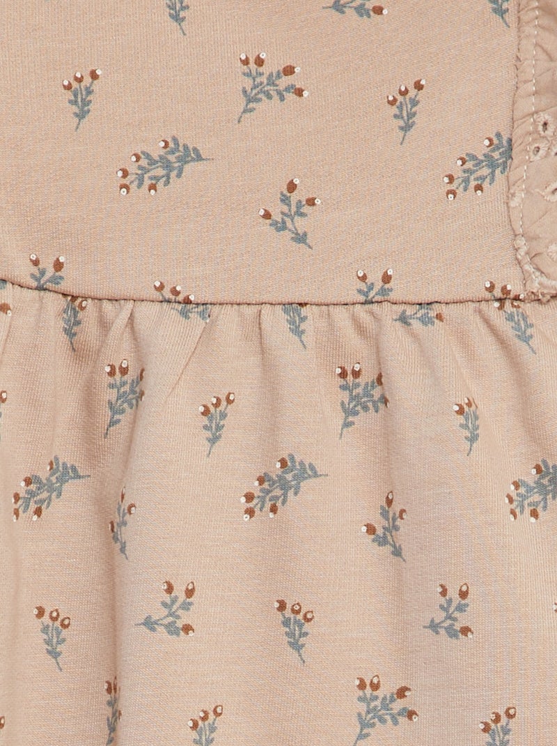 Vestito con volant e ricami a punto inglese BEIGE - Kiabi