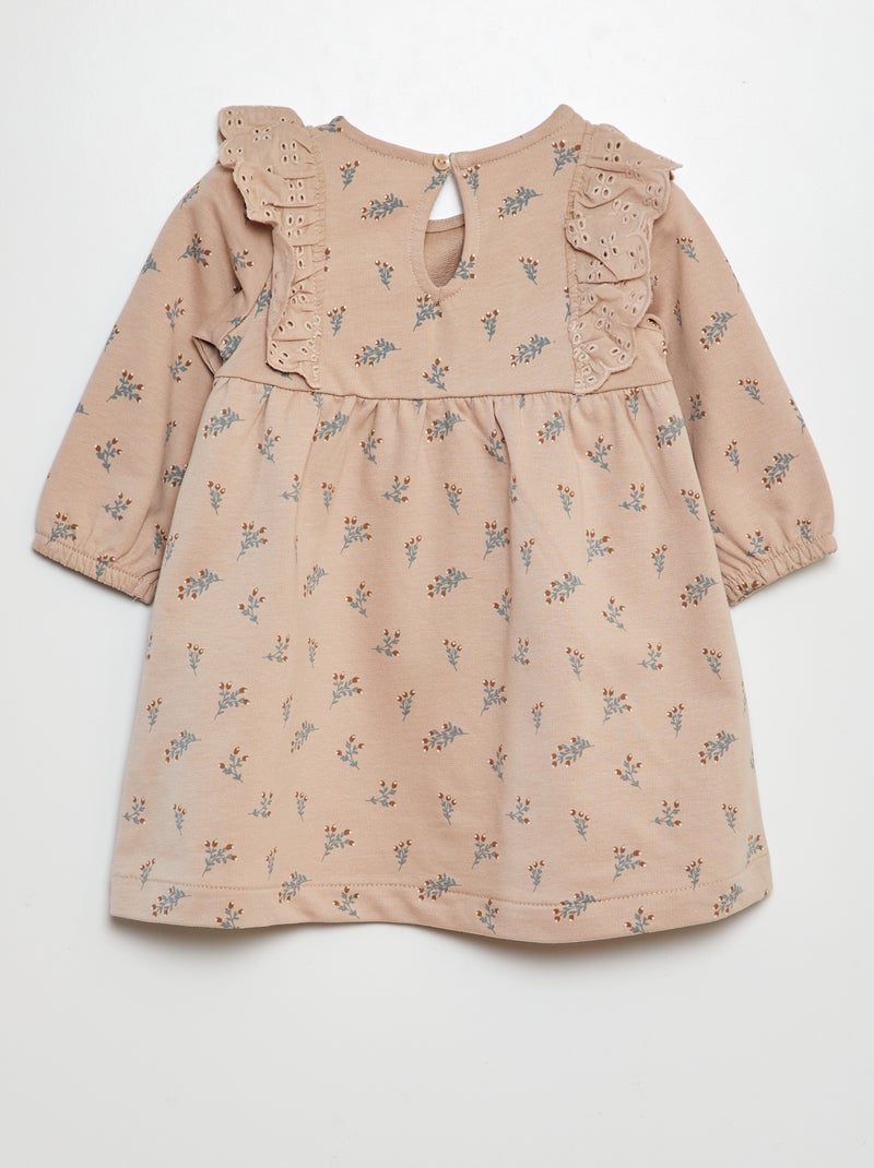 Vestito con volant e ricami a punto inglese BEIGE - Kiabi