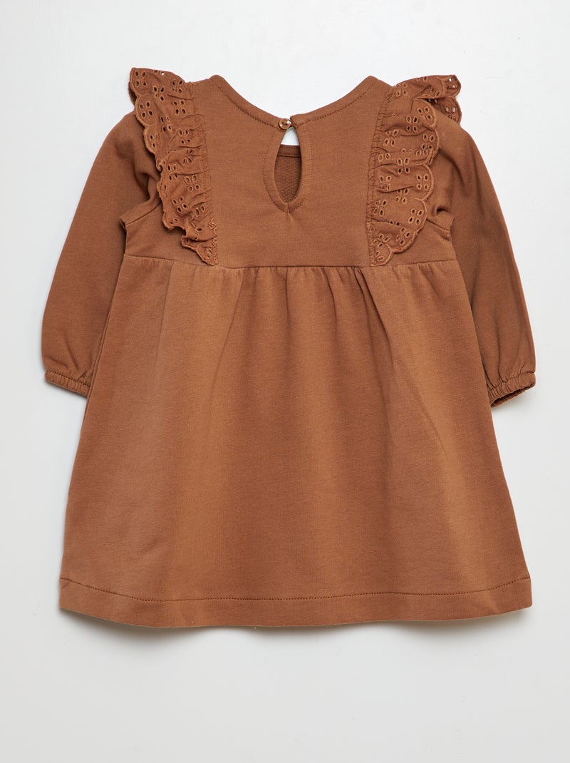 Vestito con volant e ricami a punto inglese BEIGE - Kiabi