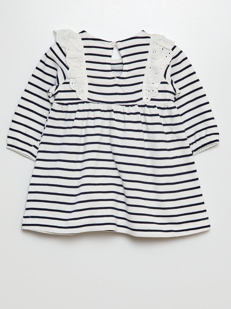 Vestito con volant e ricami a punto inglese BIANCO - Kiabi