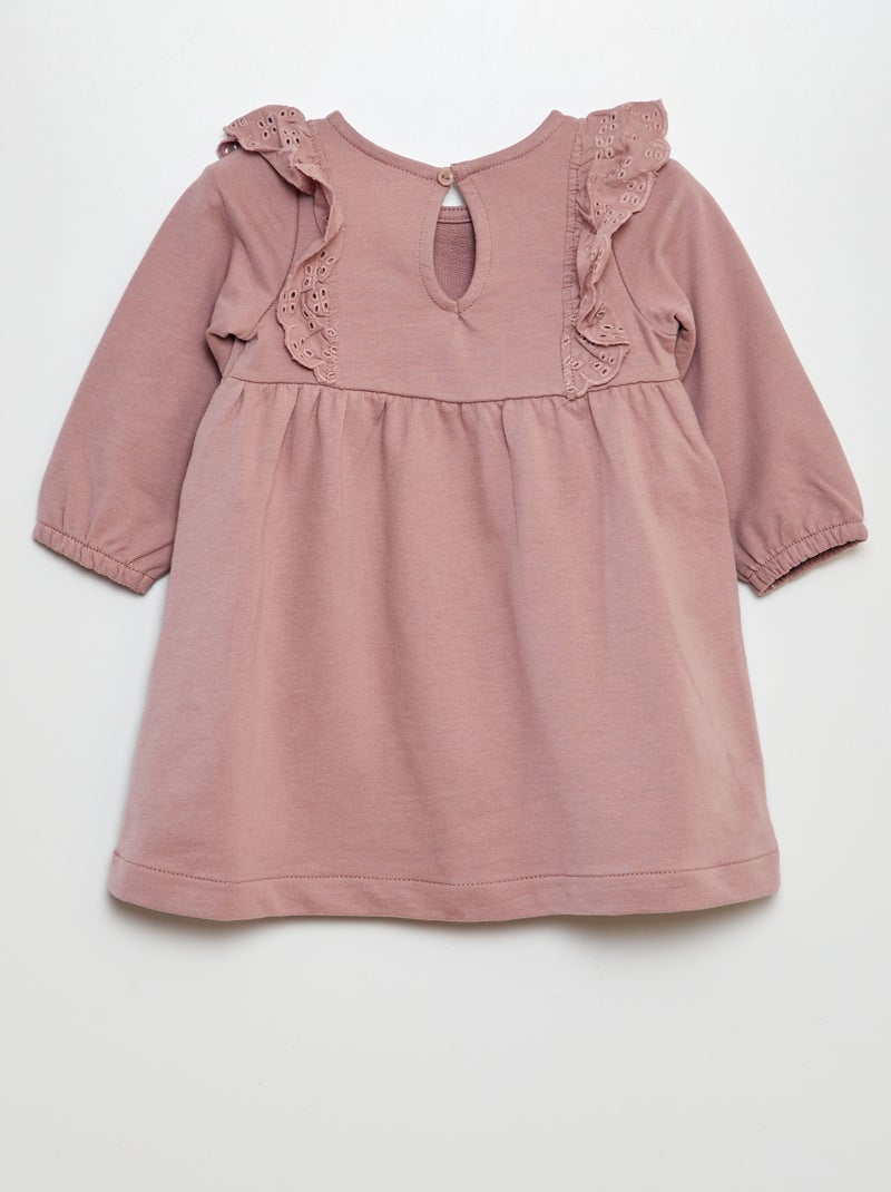 Vestito con volant e ricami a punto inglese ROSA - Kiabi