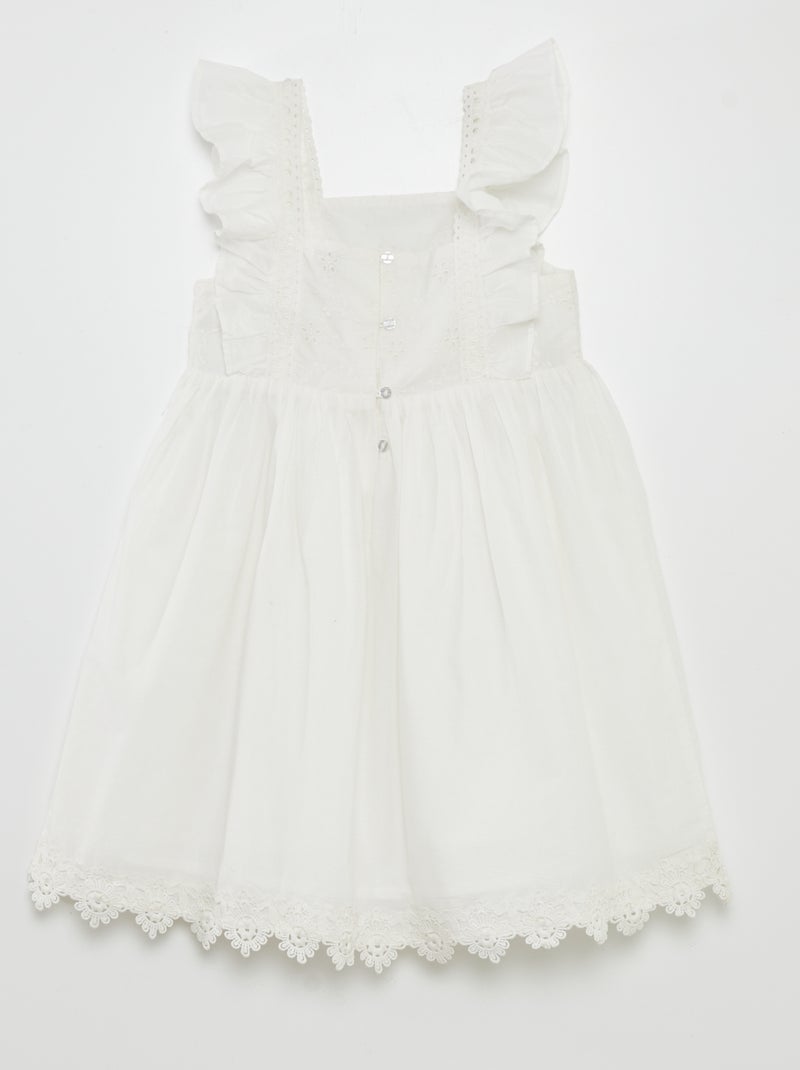 Vestito con volant e ricami BIANCO - Kiabi