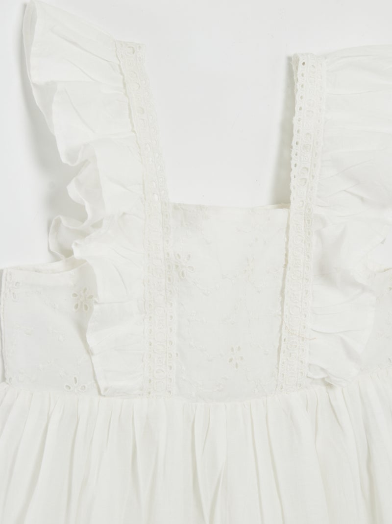 Vestito con volant e ricami BIANCO - Kiabi