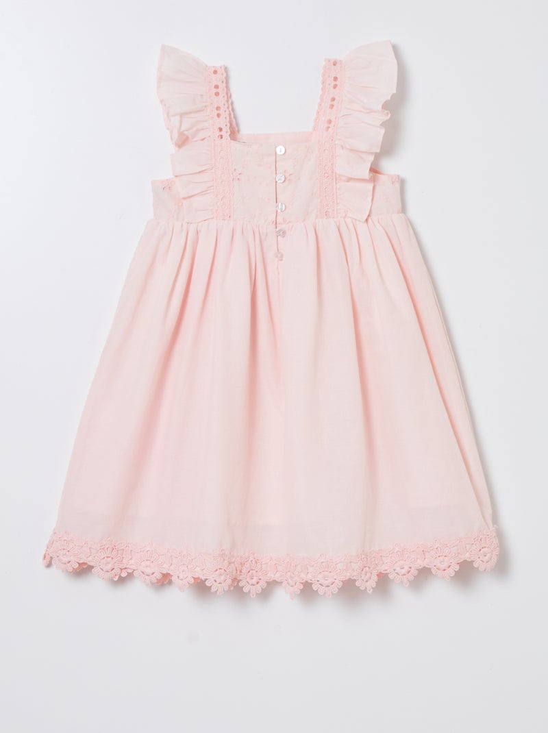 Vestito con volant e ricami ROSA - Kiabi