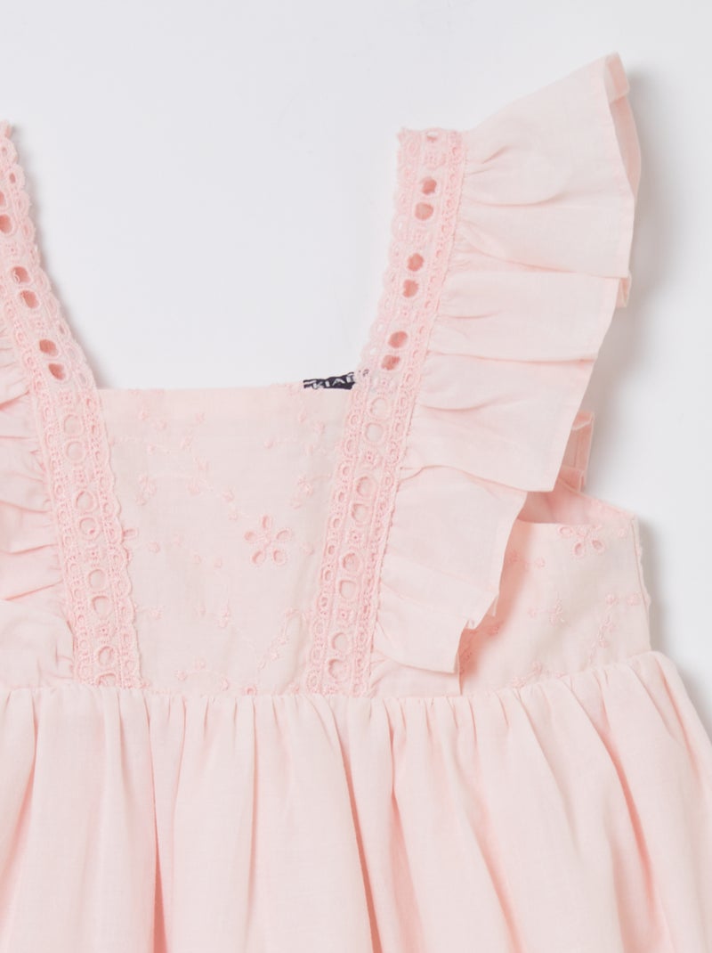 Vestito con volant e ricami ROSA - Kiabi