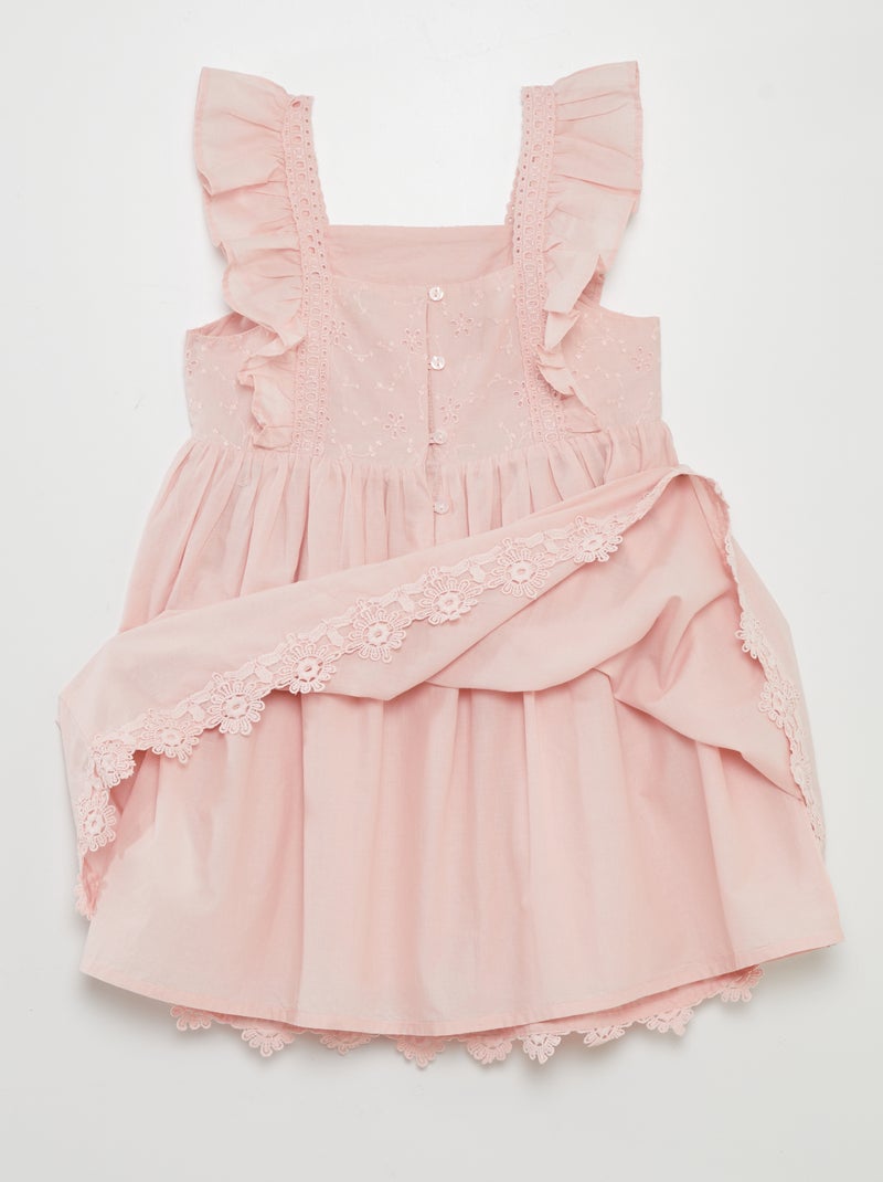 Vestito con volant e ricami ROSA - Kiabi