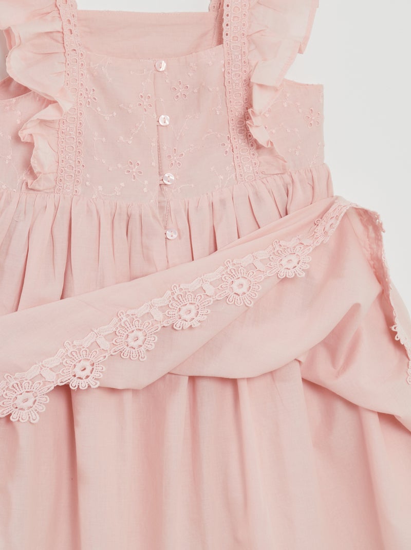 Vestito con volant e ricami ROSA - Kiabi