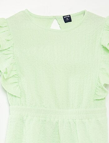 Vestito con volant in tessuto goffrato