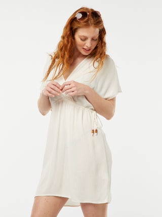 Vestito copricostume in tessuto effetto crêpe con scollo incrociato
