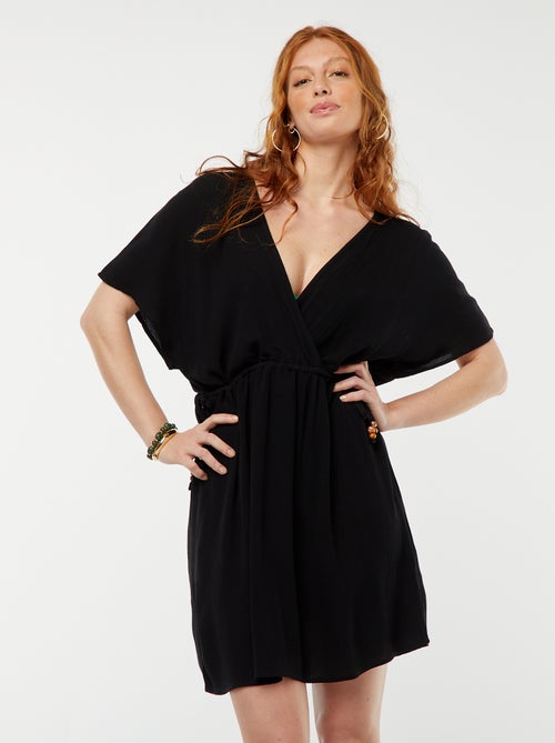 Vestito copricostume in tessuto effetto crêpe con scollo incrociato - Kiabi