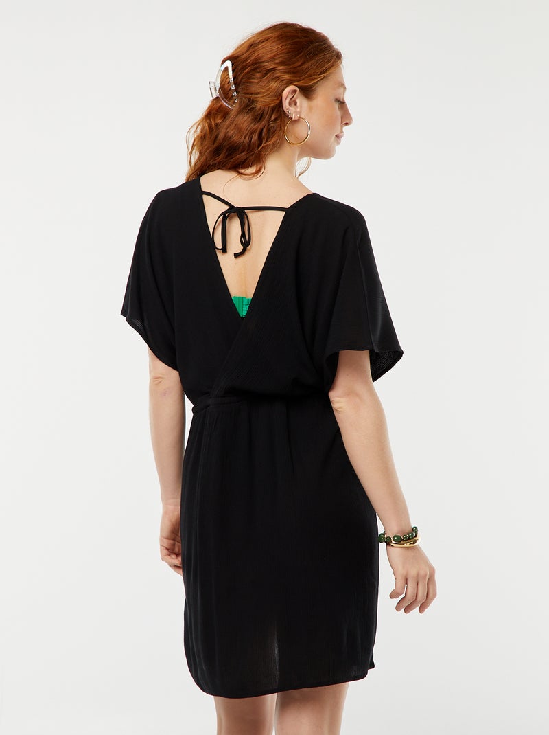 Vestito copricostume in tessuto effetto crêpe con scollo incrociato nero - Kiabi