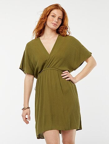Vestito copricostume in tessuto effetto crêpe con scollo incrociato