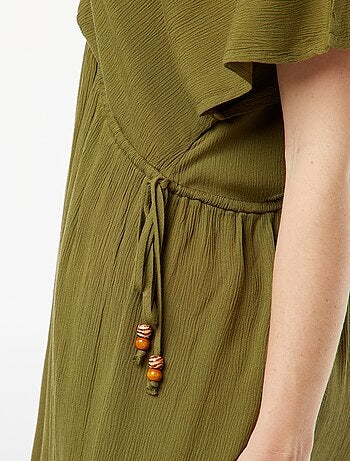 Vestito copricostume in tessuto effetto crêpe con scollo incrociato