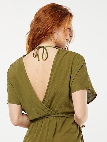 Vestito copricostume in tessuto effetto crêpe con scollo incrociato
