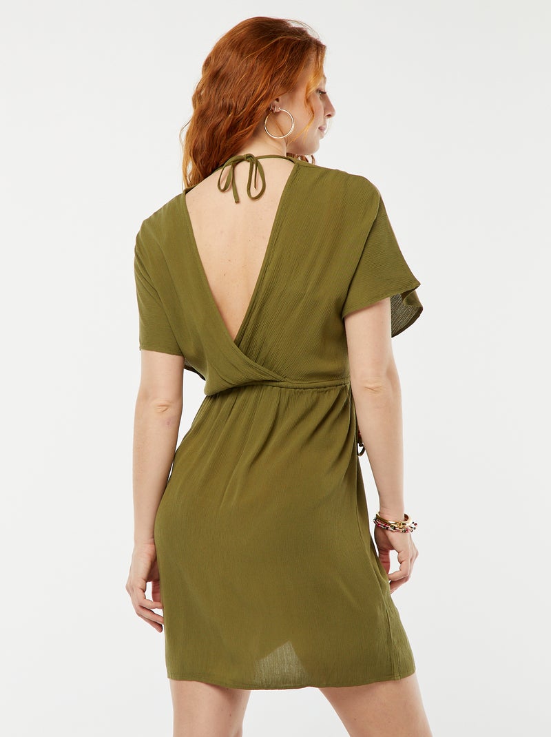 Vestito copricostume in tessuto effetto crêpe con scollo incrociato VERDE - Kiabi