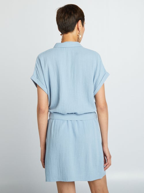 Vestito corto a forma di camicia in doppia garza di cotone - Kiabi