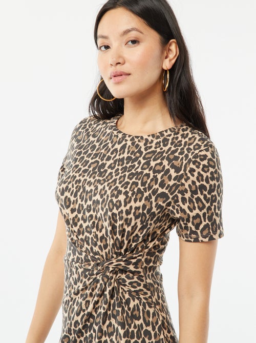 Vestito corto a maniche corte con effetto drappeggiato - Kiabi