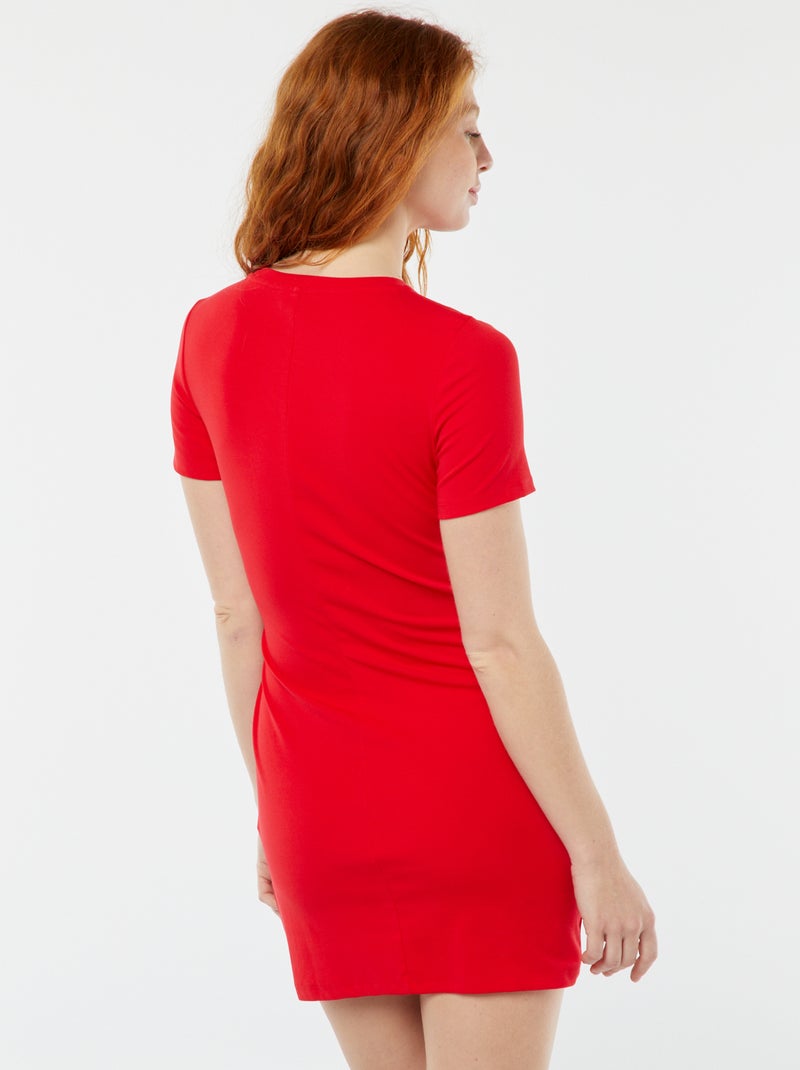 Vestito corto a maniche corte con effetto drappeggiato Rosso - Kiabi