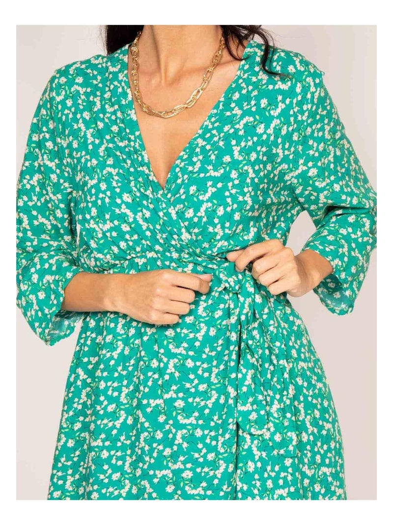 Vestito corto a portafoglio con motivi INEO Verde - Kiabi