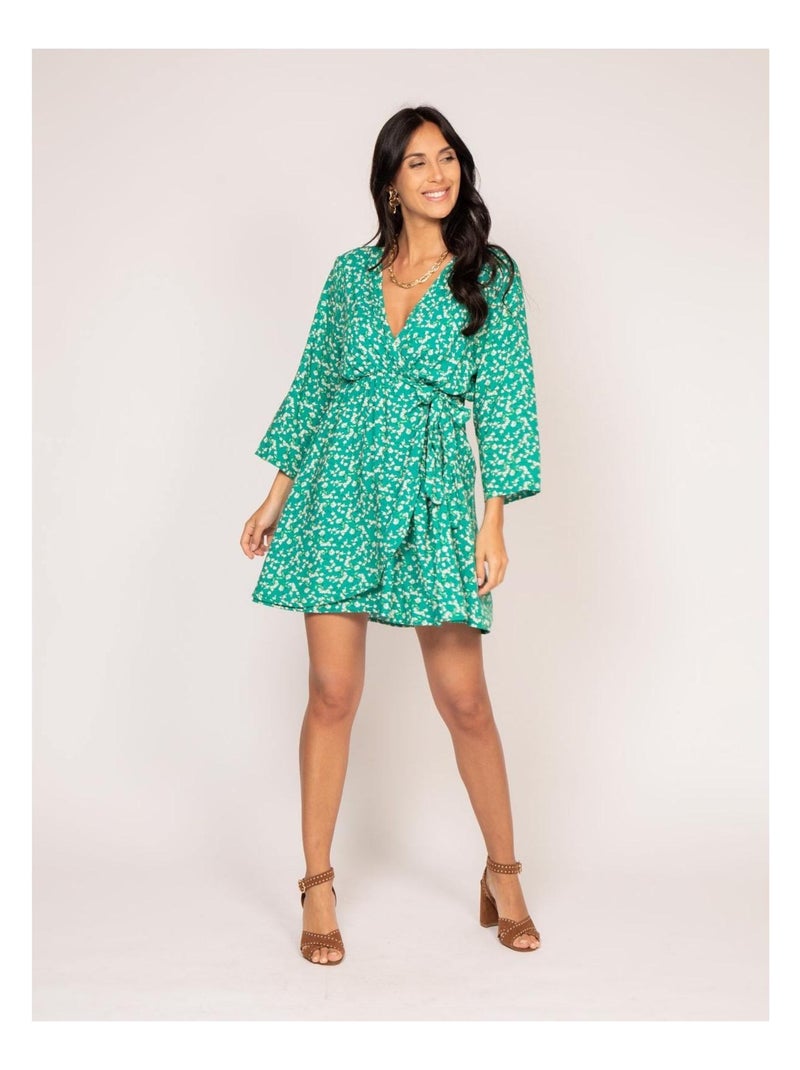 Vestito corto a portafoglio con motivi INEO Verde - Kiabi