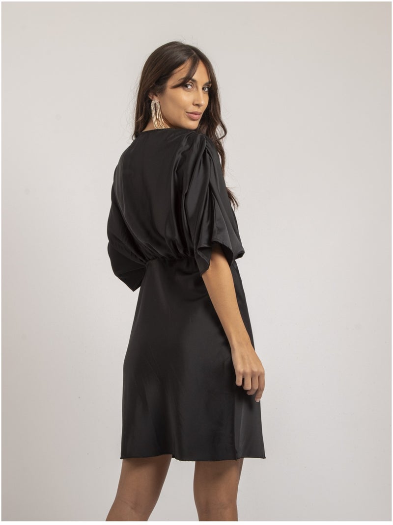 Vestito corto a portafoglio in raso ILIZAN Nero - Kiabi