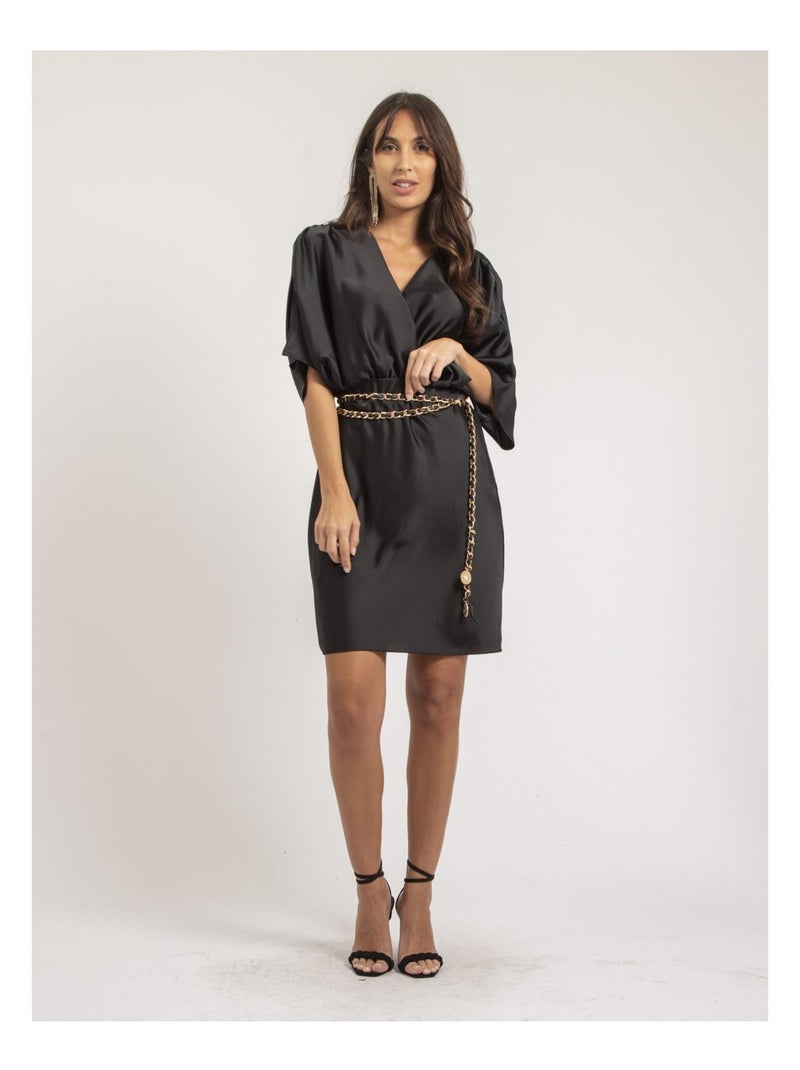 Vestito corto a portafoglio in raso ILIZAN Nero - Kiabi