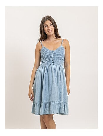 Vestito corto all'uncinetto e denim IBONE