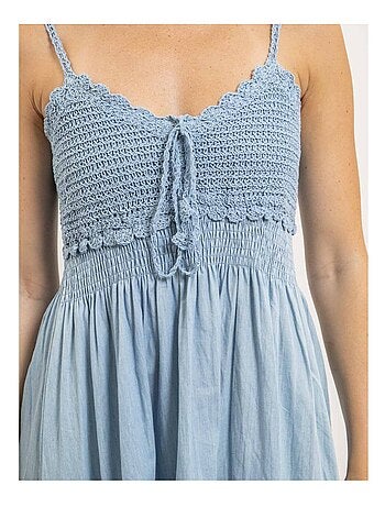 Vestito corto all'uncinetto e denim IBONE