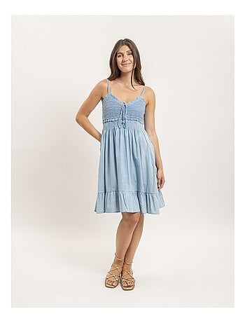 Vestito corto all'uncinetto e denim IBONE