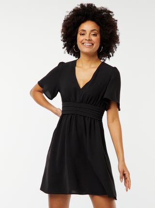 Vestito corto con cintura plissettata in georgette
