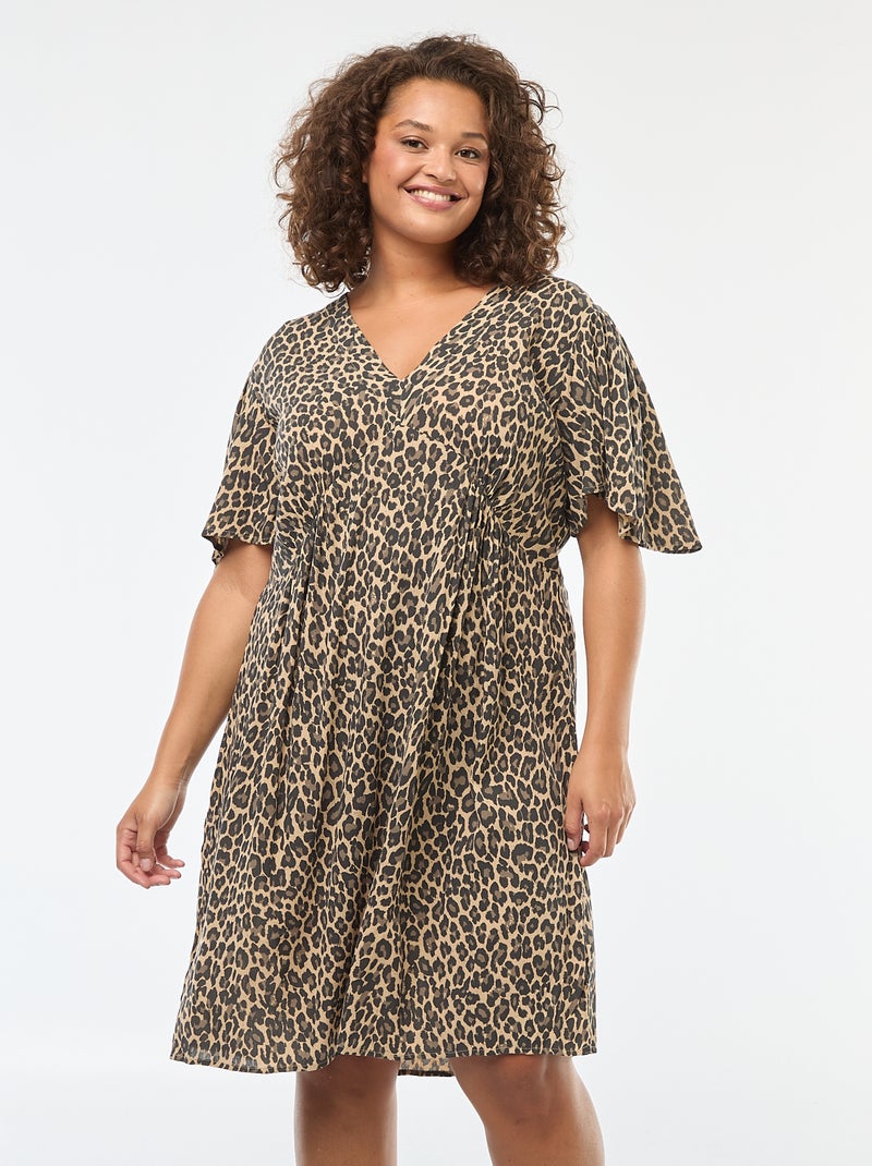 Vestito corto con maniche a farfalla Beige - Kiabi