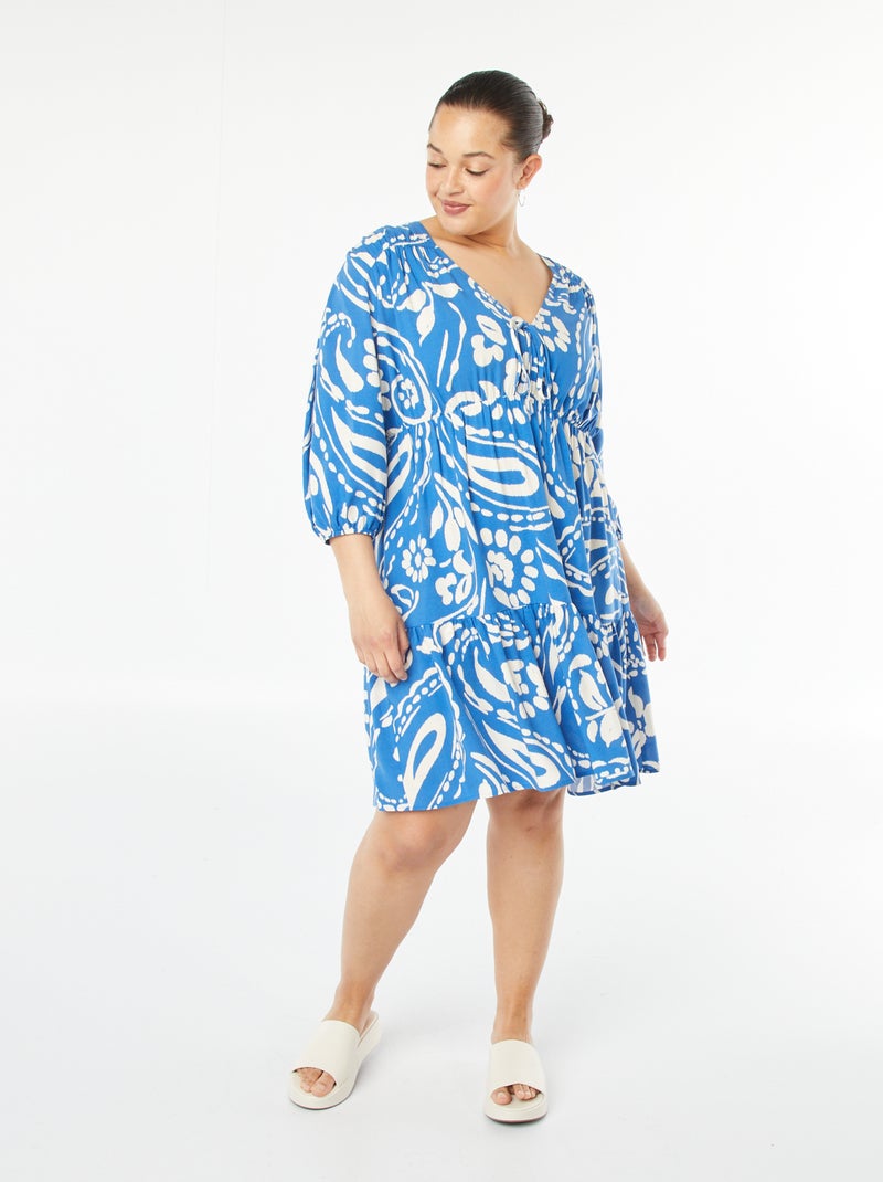 Vestito corto con motivo a maniche lunghe Blu - Kiabi