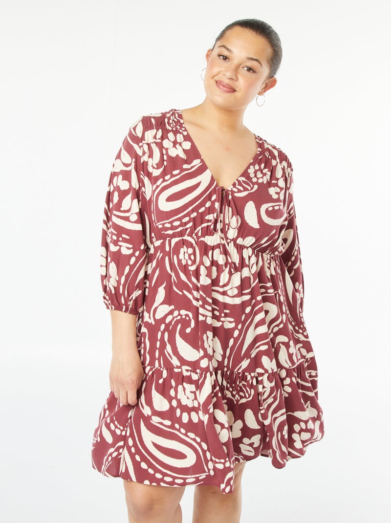 Vestito corto con motivo a maniche lunghe Rosso Taglie forti