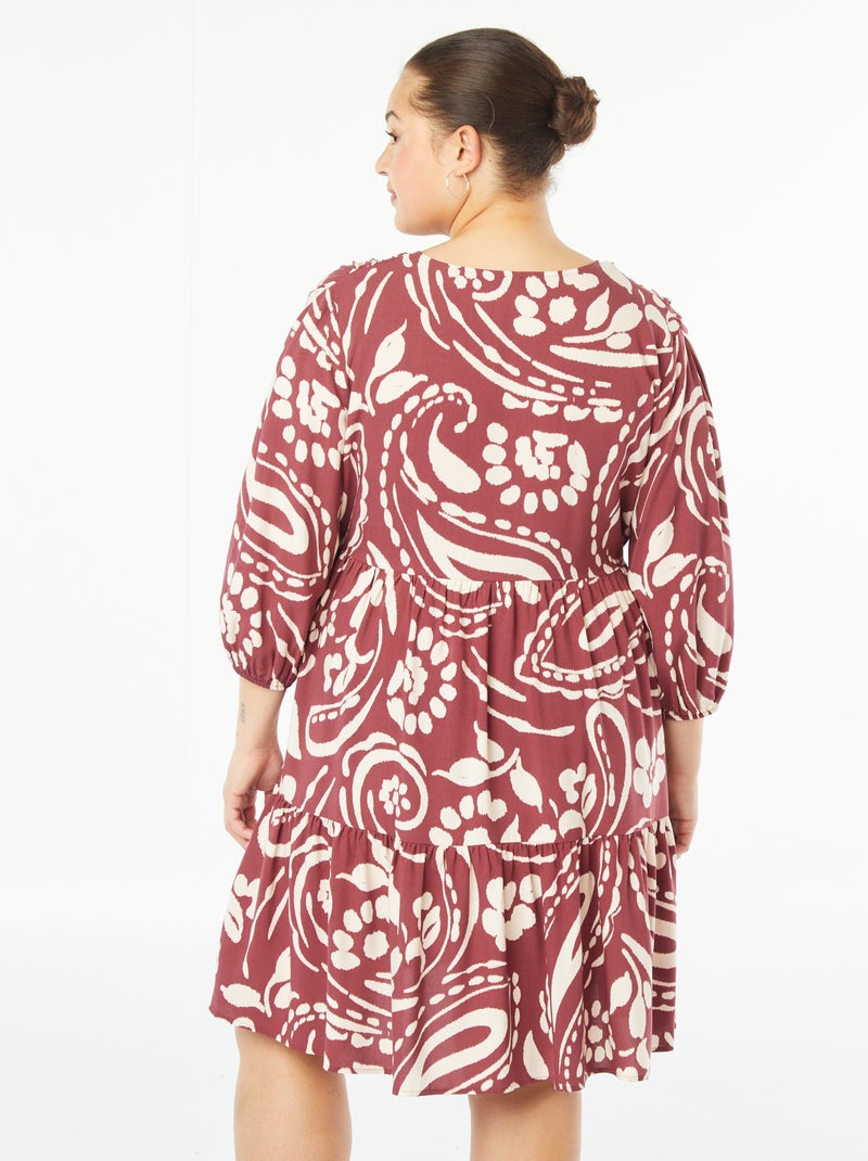 Vestito corto con motivo a maniche lunghe Rosso - Kiabi