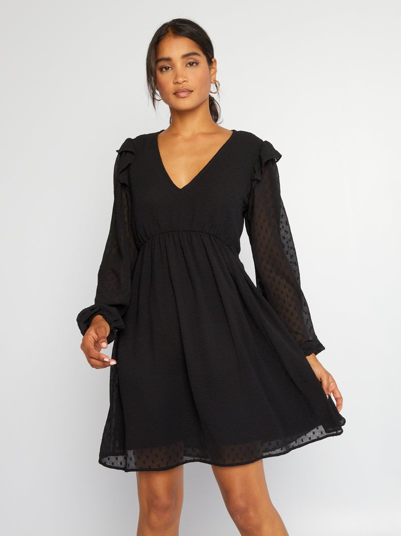 Vestito corto con plumetis Nero - Kiabi