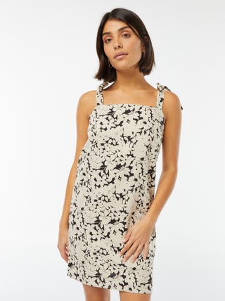 Vestito corto con scollo quadrato e spalline da annodare