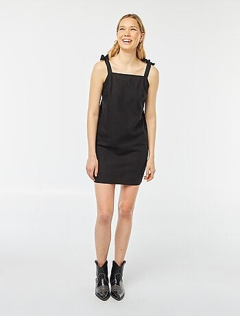 Vestito corto con scollo quadrato e spalline da annodare