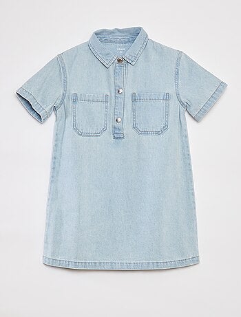 Vestito corto in denim con collo stile chemisier