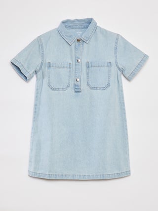 Vestito corto in denim con collo stile chemisier