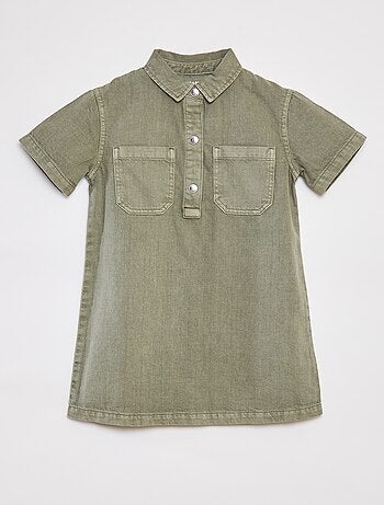Vestito corto in denim con collo stile chemisier