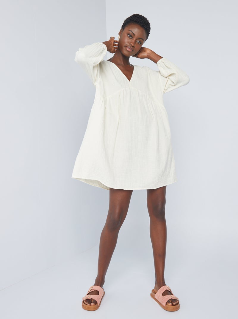 Vestito corto in garza di cotone BEIGE - Kiabi