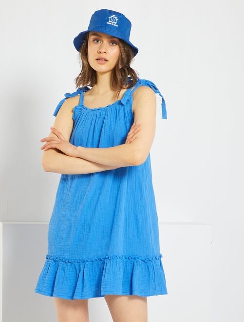 Vestito corto in garza di cotone - BLU - Kiabi - 18.00€
