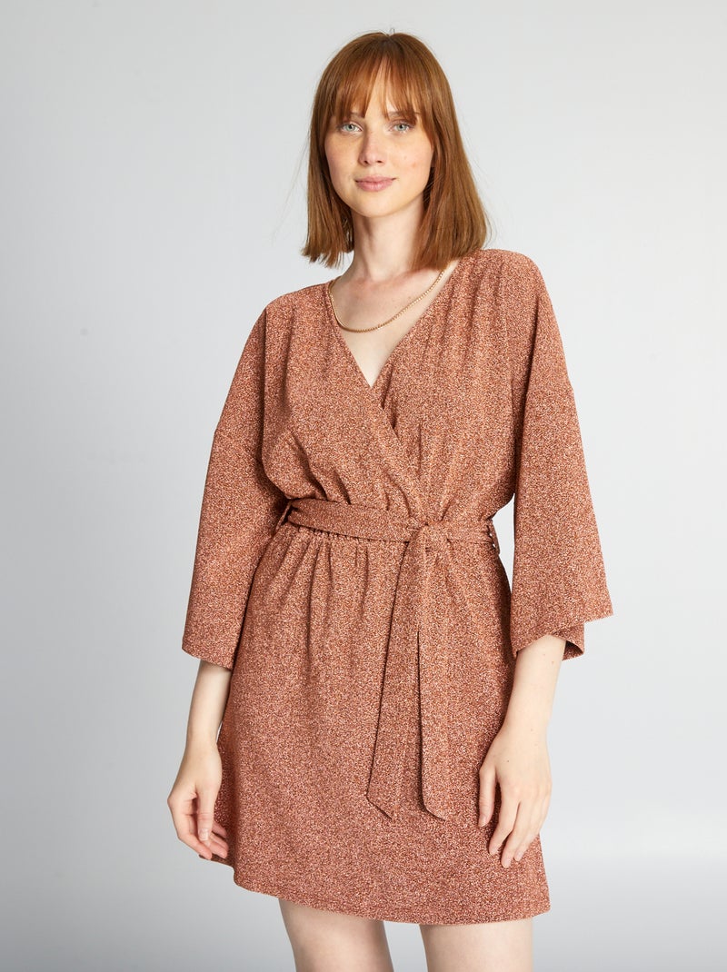 Vestito corto in maglia iridescente BEIGE - Kiabi