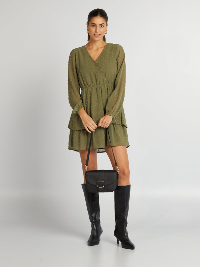 Vestito corto in plumetis KAKI - Kiabi