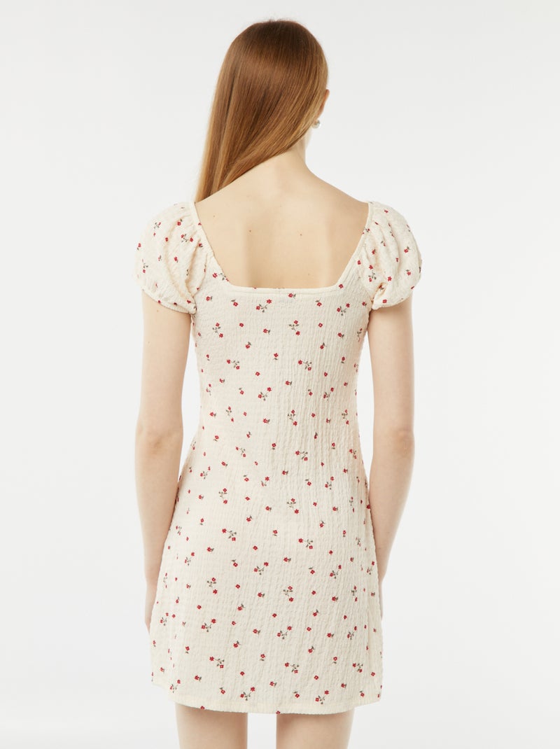 Vestito corto in tessuto goffrato a maniche corte BEIGE - Kiabi