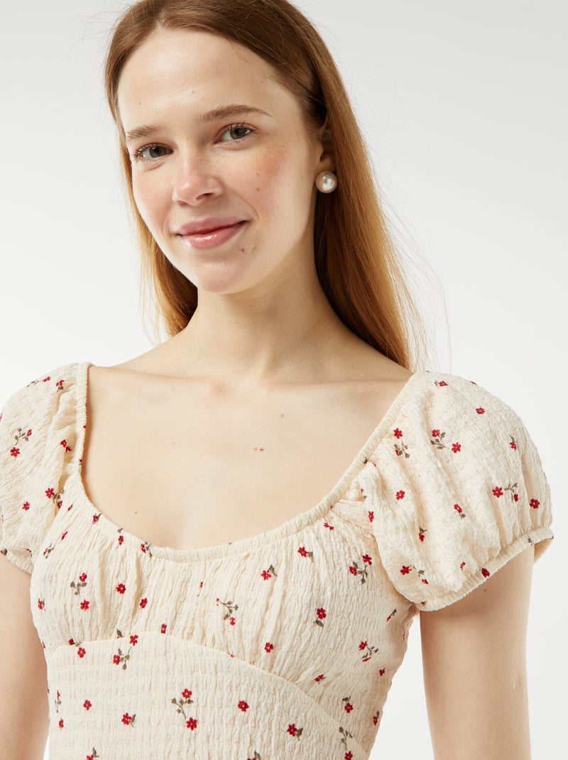 Vestito corto in tessuto goffrato a maniche corte BEIGE - Kiabi