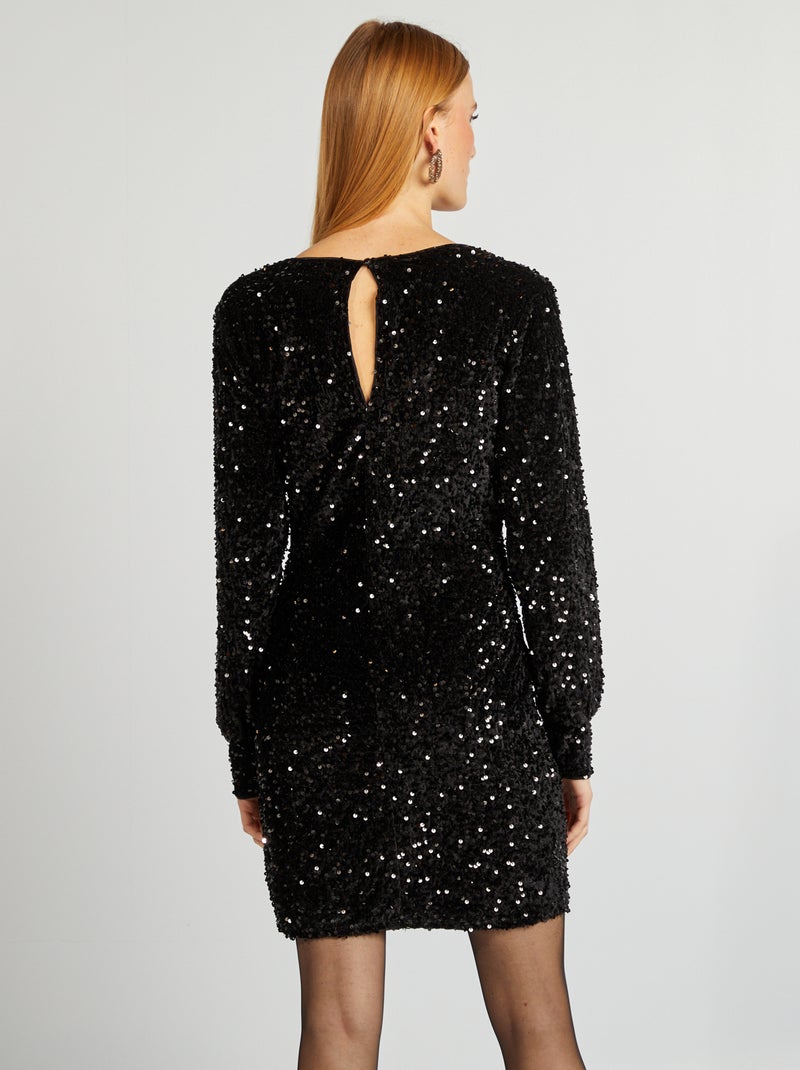 Vestito corto in velluto con paillettes nero - Kiabi
