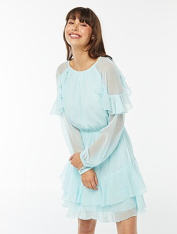 Vestito corto in voile a maniche lunghe