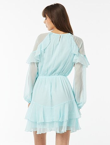 Vestito corto in voile a maniche lunghe